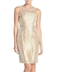 Adrianna Papell Embroidered Lace Illusion Yoke Sheath Dress Topper