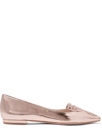 Sophia Webster Bibi Butterfly Embroidered Mirrored Leather Point Toe Flats Pink