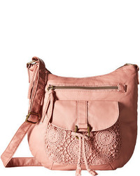 Pink Embroidered Leather Crossbody Bag