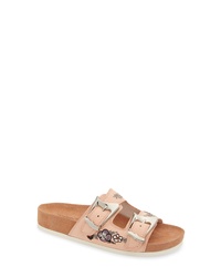 Pink Embroidered Leather Flat Sandals