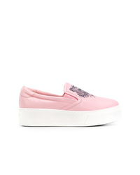 Pink Embroidered Leather Slip-on Sneakers