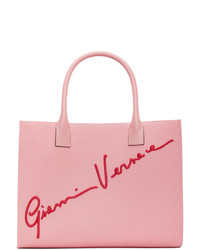 Pink Embroidered Leather Tote Bag