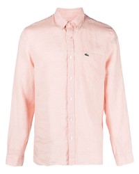 Pink Embroidered Linen Long Sleeve Shirt