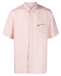 Pink Embroidered Linen Short Sleeve Shirt