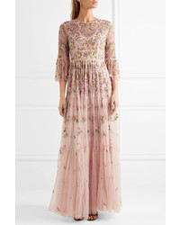 Needle & Thread Dragonfly Embellished Embroidered Tulle Maxi Dress Blush