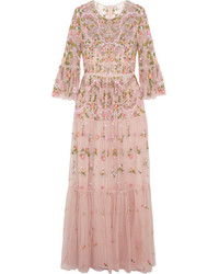 Needle & Thread Dragonfly Embellished Embroidered Tulle Maxi Dress Blush