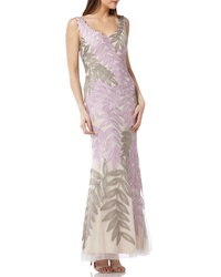 Pink Embroidered Mesh Evening Dress
