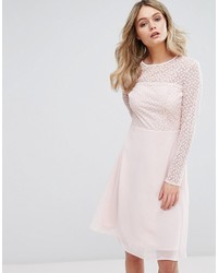 Pink Embroidered Mesh Midi Dress