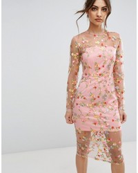 PrettyLittleThing Embroidered Sheer Midi Dress