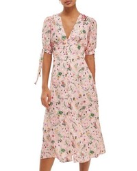 Topshop Floral Applique Print Midi Dress