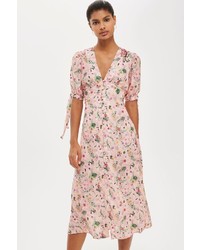 Topshop Floral Print Embroidered Midi Dress