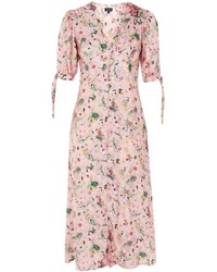 Topshop Floral Print Embroidered Midi Dress