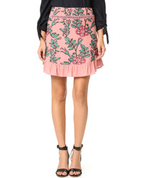 Pink Embroidered Mini Skirt