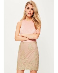 Missguided Premium Pink Embroidered Mini Skirt