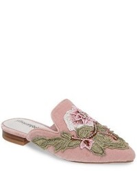 Pink Embroidered Mules