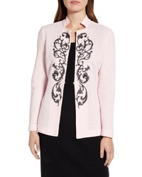 Pink Embroidered Open Jacket