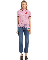 Gucci Embroidered Cotton Blend Lace Polo Shirt