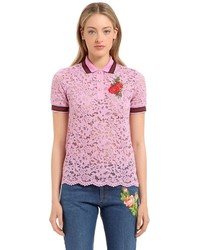 Gucci Embroidered Cotton Blend Lace Polo Shirt