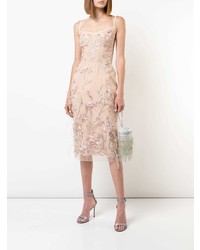 Marchesa Notte Feather Embroidered Sleeveless Dress