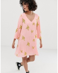 Wild Honey Swing Dress With All Over Embroidery