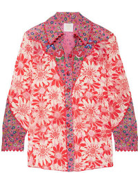 Anna Sui Embroidered Printed Silk Crepon Shirt Pink