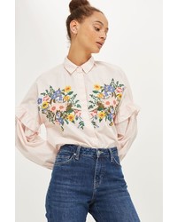 Topshop Floral Embroidered Shirt