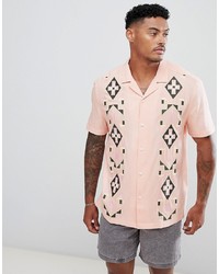 Pink Embroidered Short Sleeve Shirt