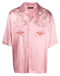 Pink Embroidered Silk Short Sleeve Shirt