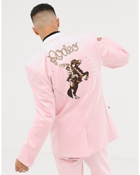 Pink Embroidered Suede Blazer