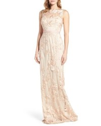 Pink Embroidered Tulle Evening Dress