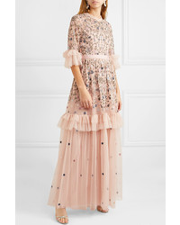 Needle & Thread Dusk Ruffled Point Desprit And Embroidered Tulle Gown