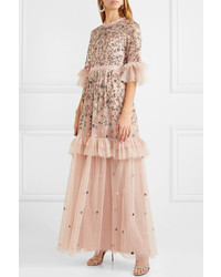 Needle & Thread Dusk Ruffled Point Desprit And Embroidered Tulle Gown