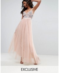 Pink Embroidered Tulle Maxi Dress