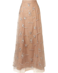 Pink Embroidered Tulle Maxi Skirt