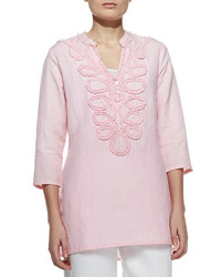 Neiman Marcus Embroidered Washed Pullover Tunic