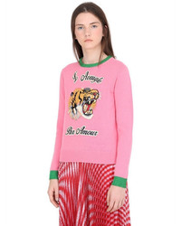 Gucci Tiger Embroidered Lurex Wool Sweater