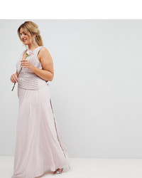 TFNC Plus Bow Back Maxi Bridesmaid Dress With Front Pleats
