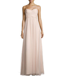 Amsale Braided Front Tulle Halter Gown Fawn
