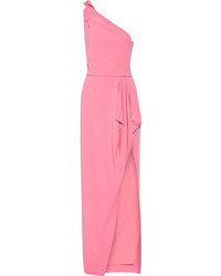 Halston Heritage One Shoulder Draped Stretch Crepe Gown Pink