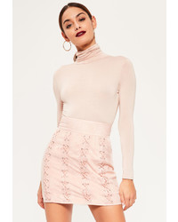 Missguided Pink Faux Suede Multi Eyelet Lace Up Mini Skirt