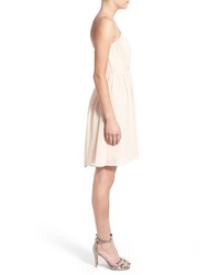 TFNC Annabella Strapless Fit Flare Dress Size Medium Beige