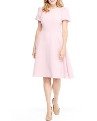 Gal Meets Glam Collection Krista Puff Sleeve Crepe Fit Flare Dress