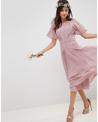 ASOS DESIGN Pleated Panelled Short Sleeve Midi Dress With S