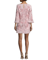 Marchesa Notte 34 Sleeve Beaded Floral Cocktail Dress Blush