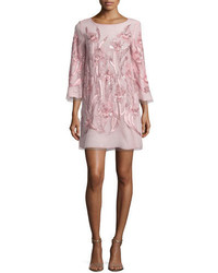 Marchesa Notte 34 Sleeve Beaded Floral Cocktail Dress Blush