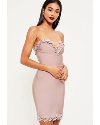 Missguided Pink Bandage Floral Trim Bodycon Dress
