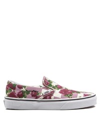 Pink Floral Canvas Slip-on Sneakers