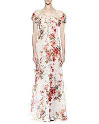Saint Laurent Off The Shoulder Floral Print Gown