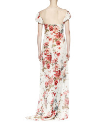 Saint Laurent Off The Shoulder Floral Print Gown