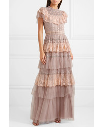 Needle & Thread Cinderella Tiered Embellished Tulle And Lace Gown